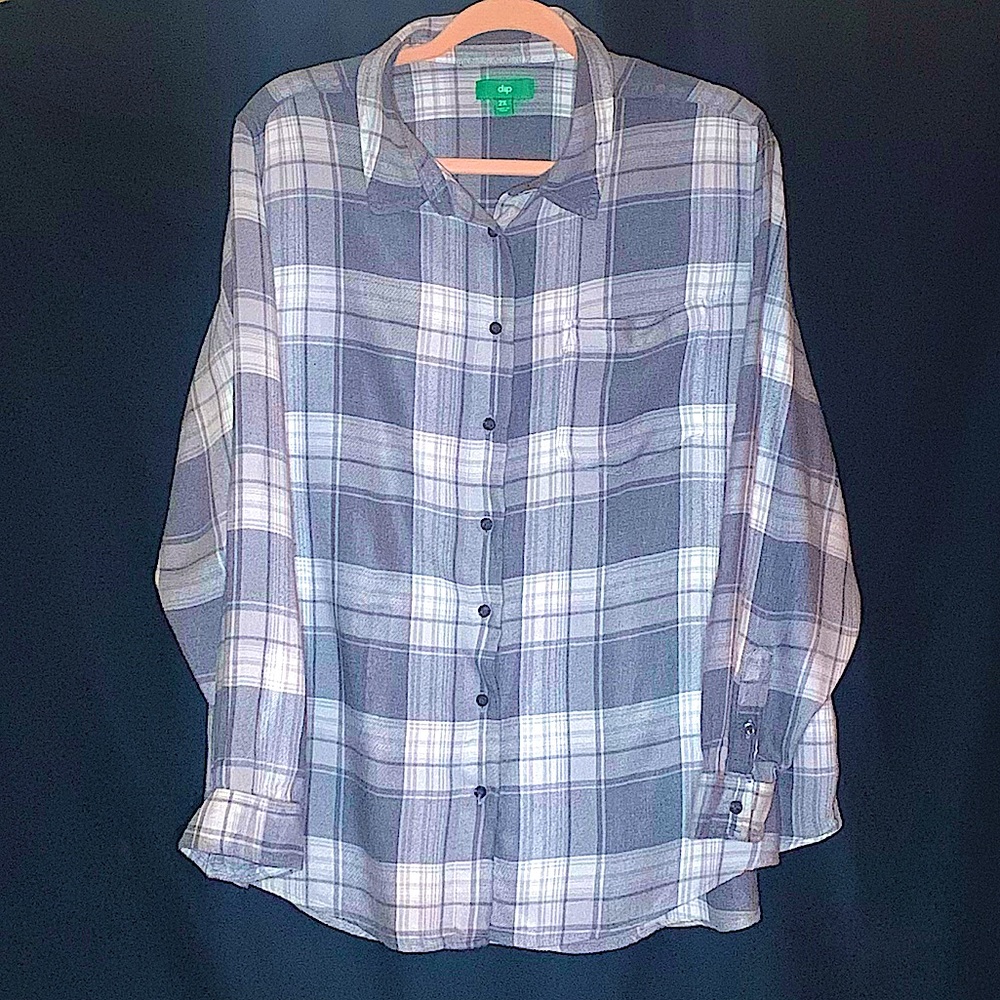 Dip Plus Size Grey, White and Black Flannel Shirt, Size 2X
